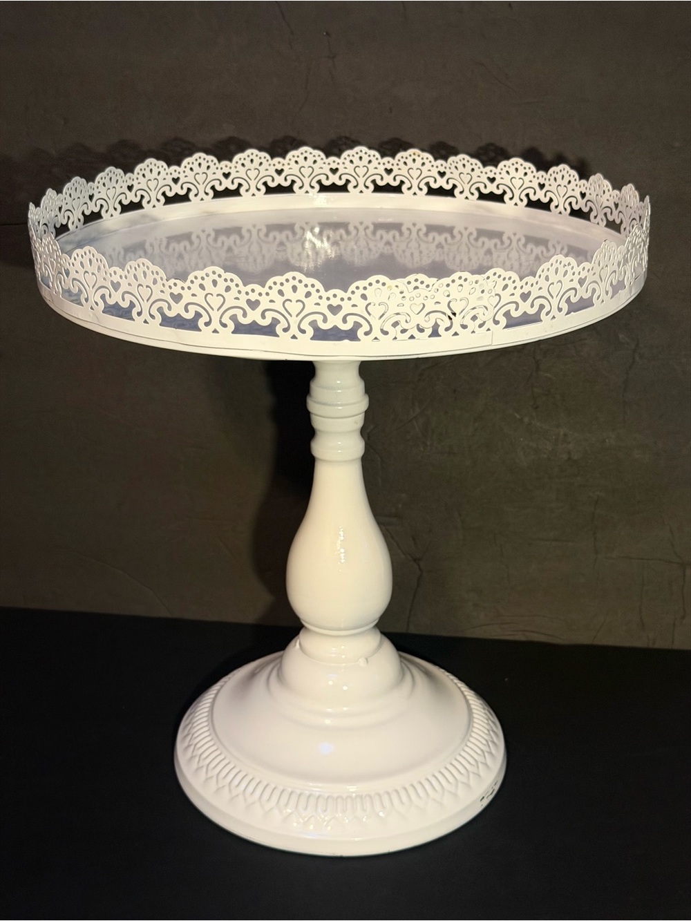 White Decorative Round Metal Pedestal Cake Stand 12x12”
